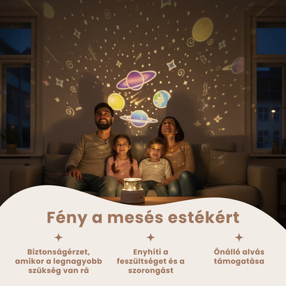 Mesekuckó - éjjeli lámpa projektor gyerekeknek esti mesemondáshoz fényjátékokkal