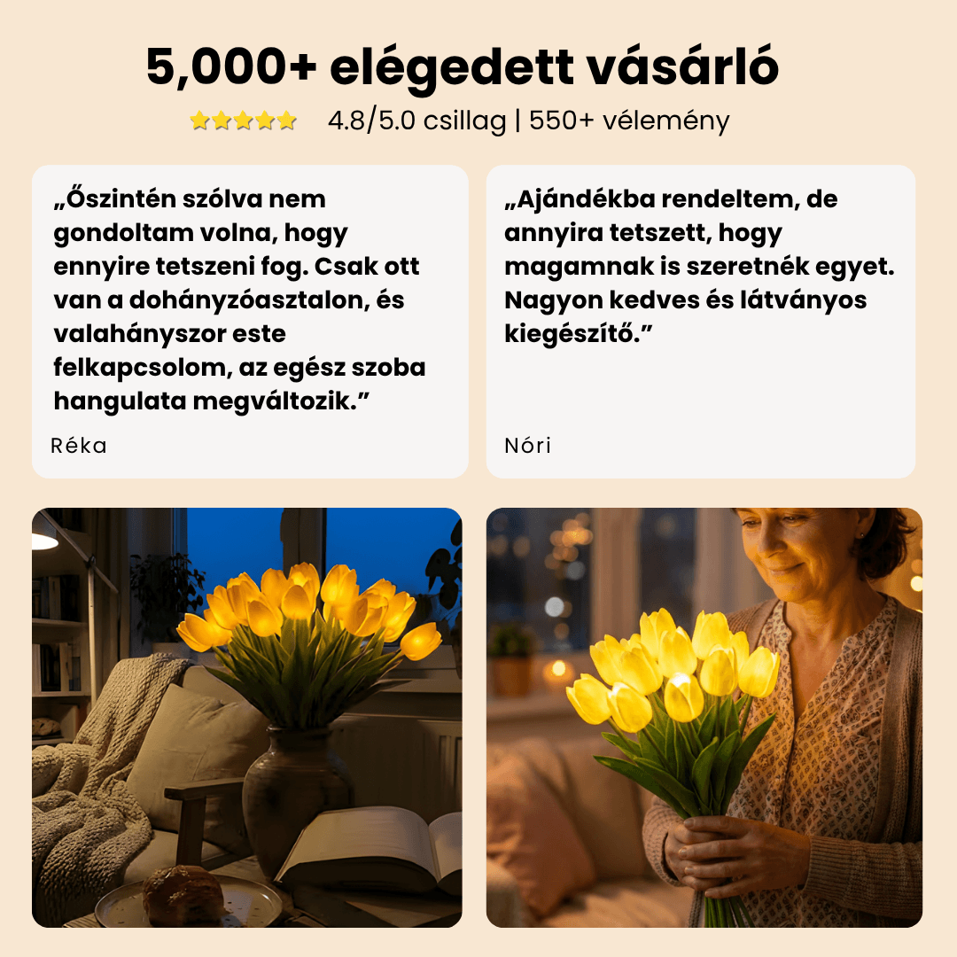 Örök Tulipán - Kézzel Készült Ragyogó Romantikus Tulipán Lámpa