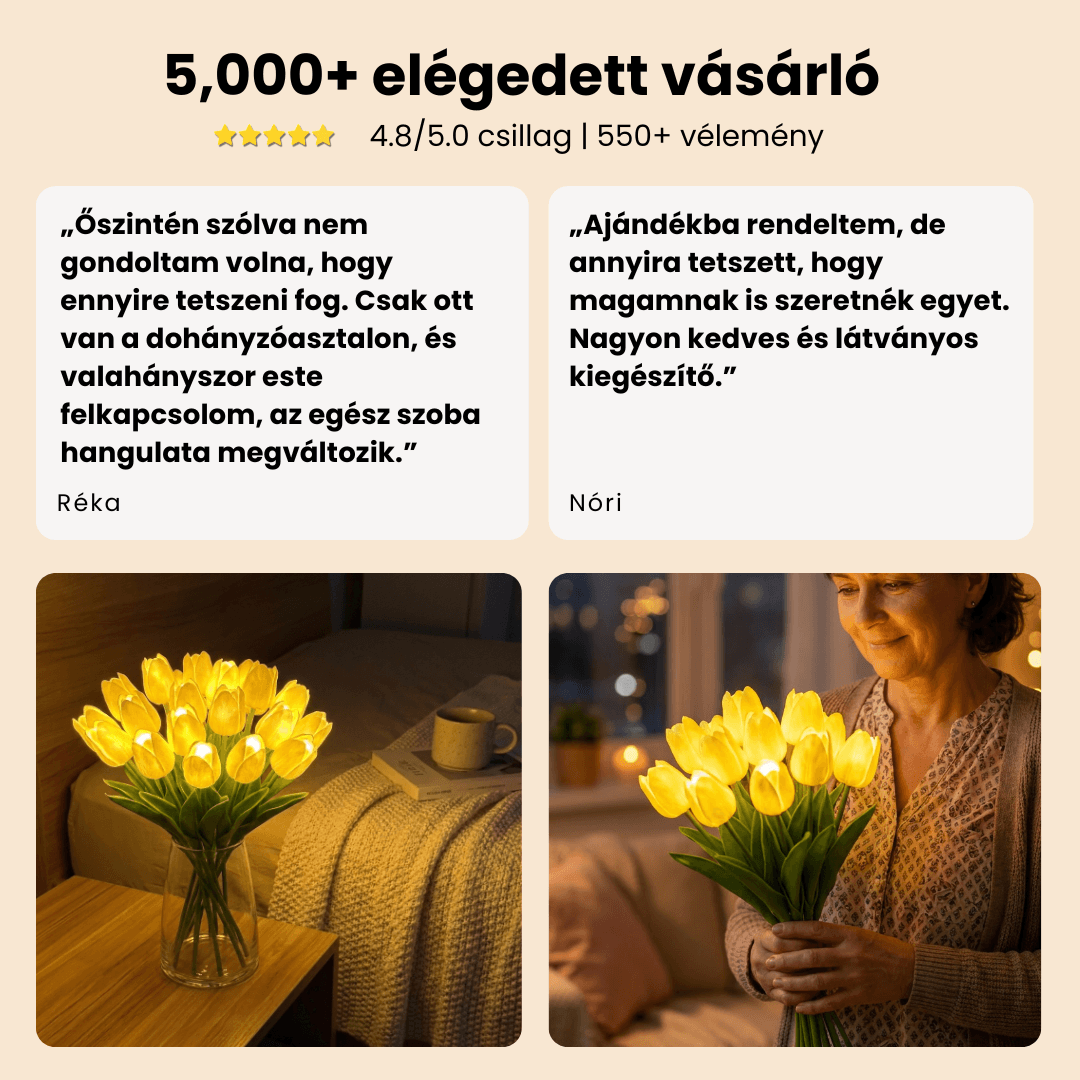 Örök Tulipán - Kézzel Készült Ragyogó Romantikus Tulipán Lámpa